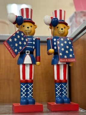 Patriotic 2 Bear Nutcracker - Red, White & Blue